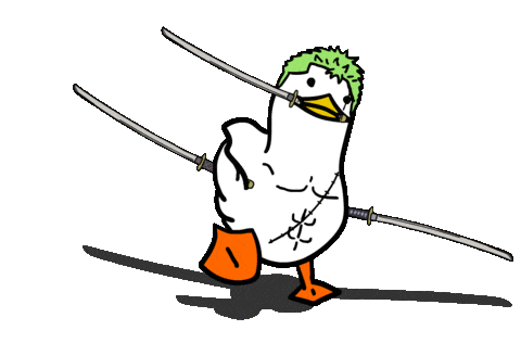 duck walking with swords